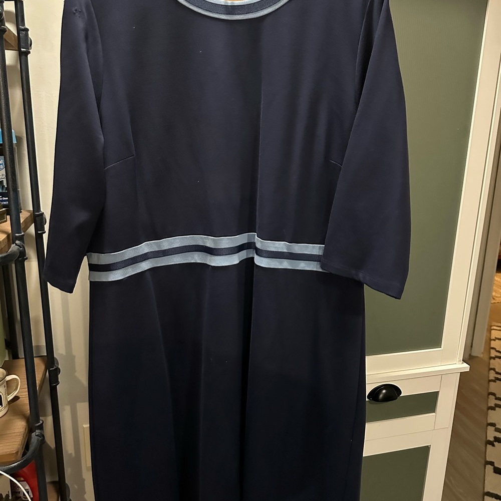 Navy Dress with Gray Stripes